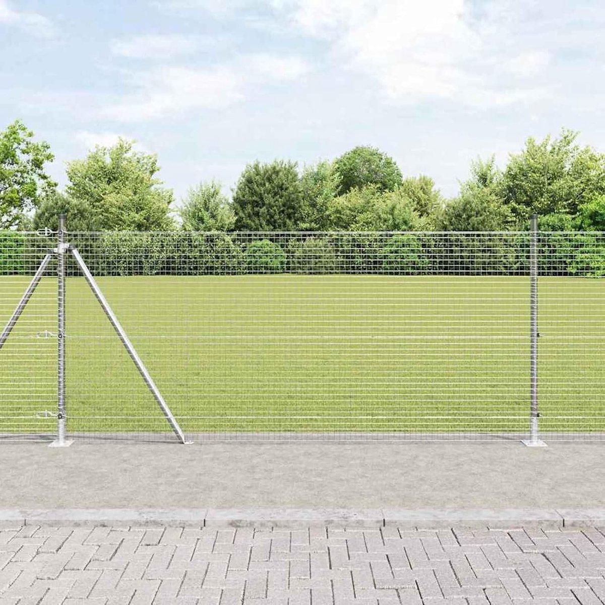 Gelaste draadomheining met 13 flenzen 0,8 x 100 m verzinkt staal, hekstangen metalen palen voor draadhekken, tuinhek, binnenplaats, kippenhok, weideomheining buiten