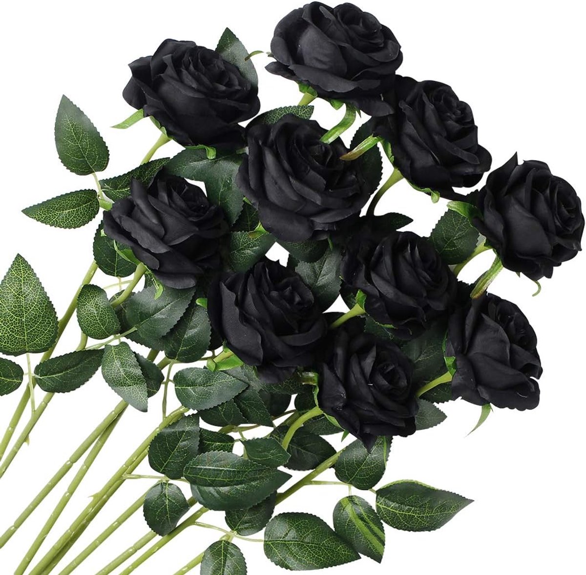 10 stuks kunstrozen, zijden bloemen, kunstboeketten voor de decoratie van bruiloft, huis, feest, verjaardag, tuindecoratie (zwart – bloeiende rozen)