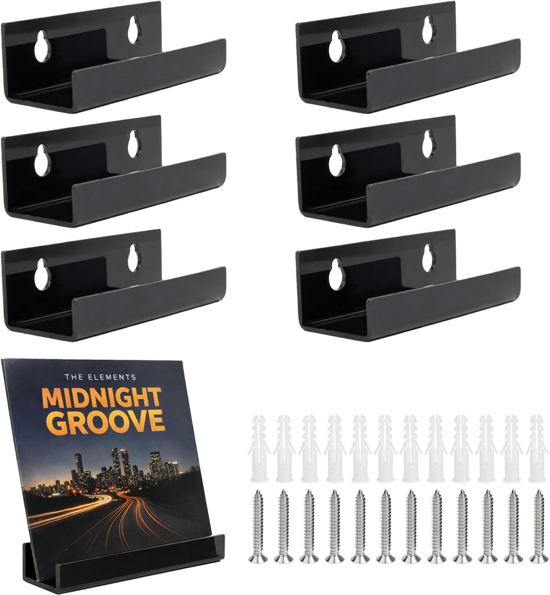 6 stuks vinyl houders voor grammofoonplaten, vinyl muurbeugels, rek voor grammofoonplaten, grammofoonplatenrek, rek (zwart)