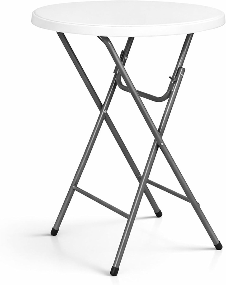 Wit/Grijs – Ø80 x 110 cm – Staantafel – Partytafel – Bartafel – Voor Binnen en Buiten – Vouwtafel – Inklapbaar – Kunststof en Metaal