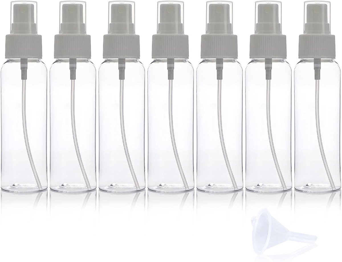 Mist 7 Pack 50ml Hervulbare Plastic Flessen, Mini Spuitflessen Transparant Plastic Vakantie Reizen Bot (50ML)