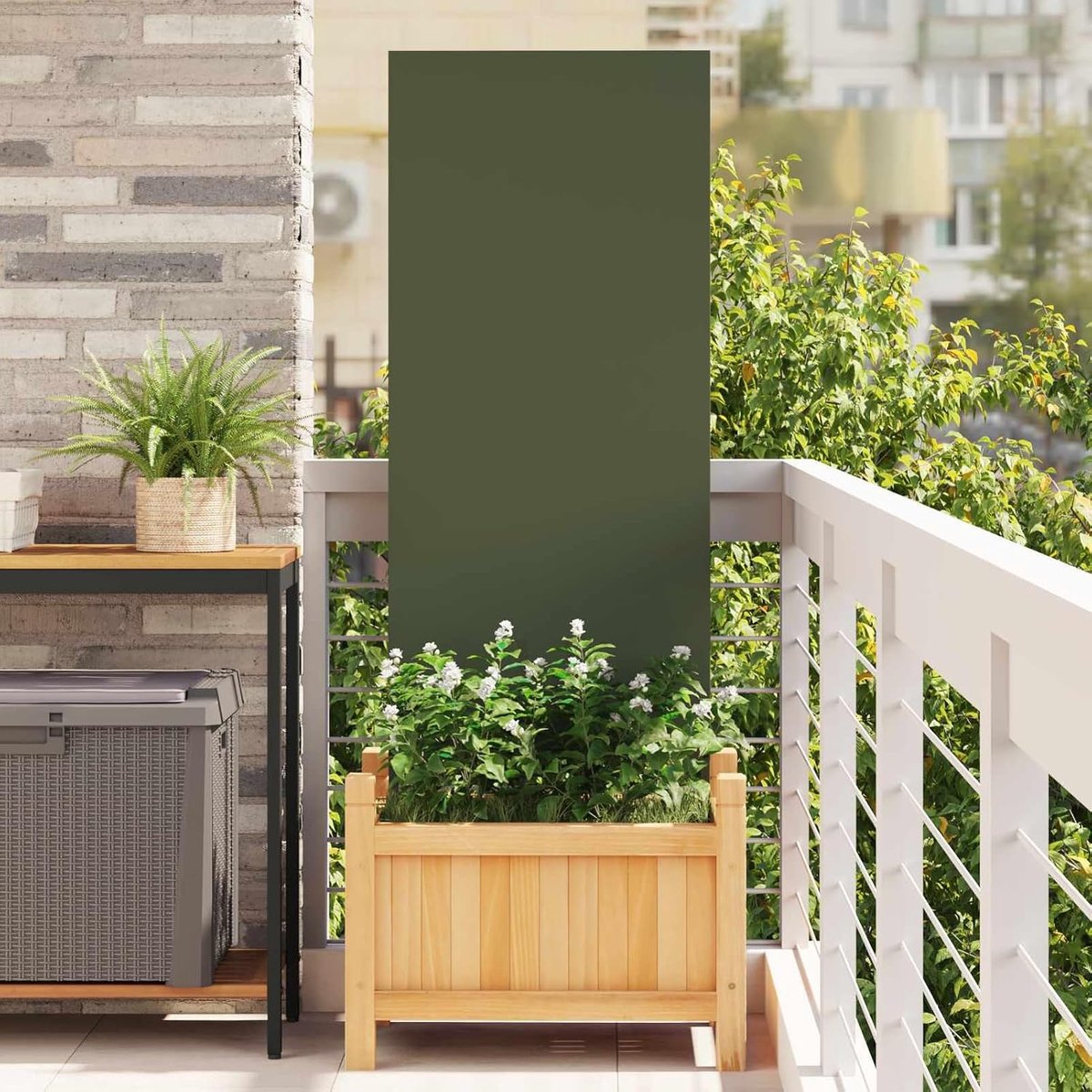Inkijkbescherming muur olijfgroen 50x140 cm, staal, terras, balkon, binnenplaats, eenvoudige montage, decoratief, privacy, buiten