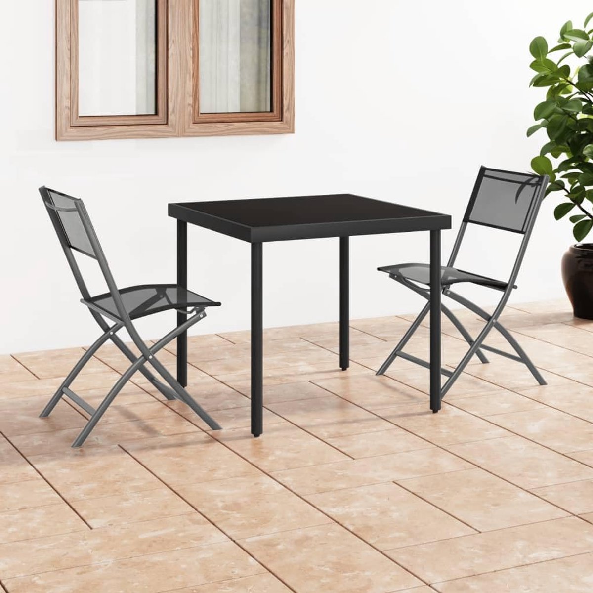 Tuinstoelen, 2 stuks, zwart staal en textiel, klapstoelen, vrijetijdsstoelen, terrasstoelen, balkonstoelen, outdoorstoelen, terrasstoelen, terrasstoelen, terrasstoelen