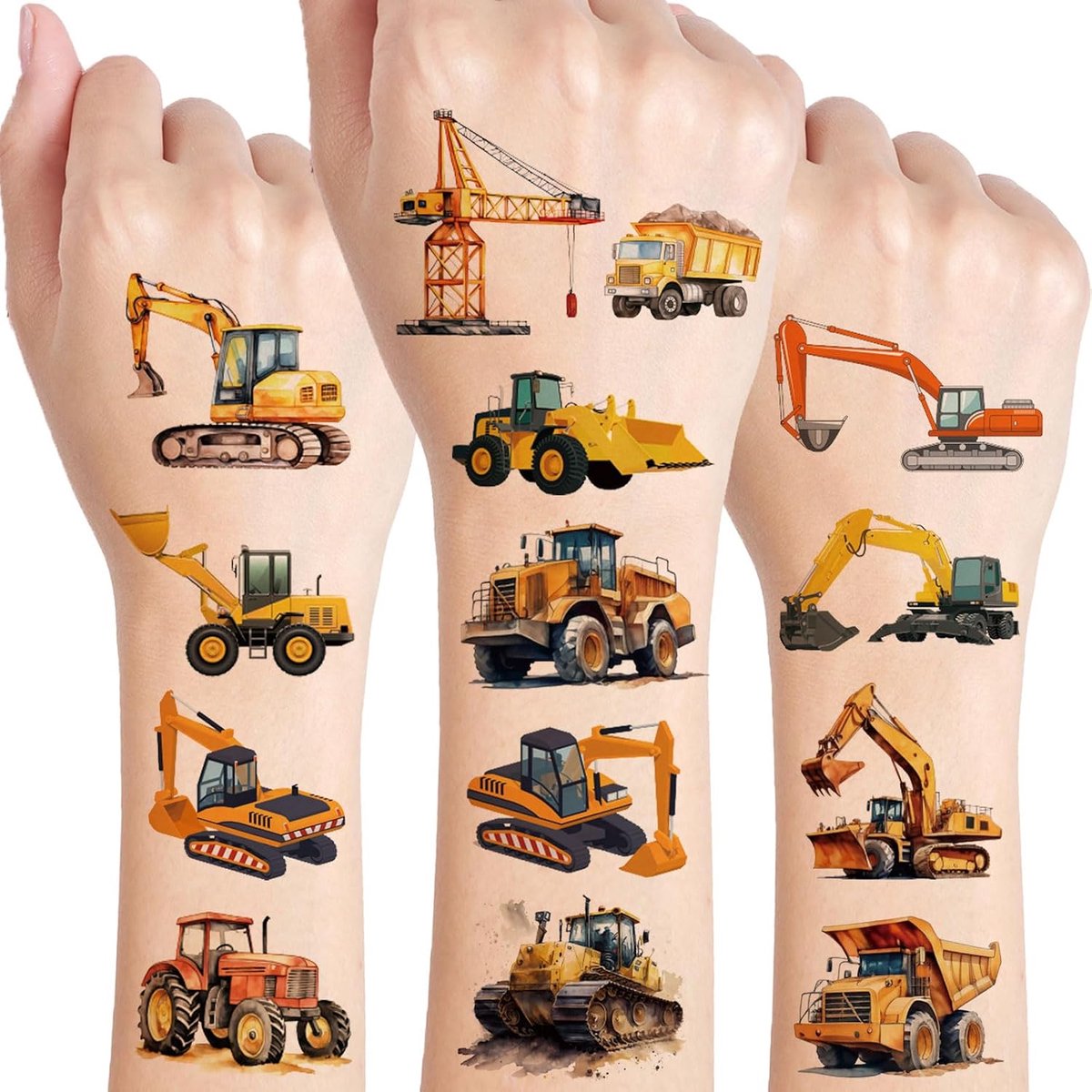Tijdelijke tatoeages, 10 vellen bouwvoertuig, tatoeages om op te plakken, voor meisjes en jongens, lichaam, arm, schouder, verjaardagsfeestje, cadeau, kleine kindertatoeages, huidvriendelijk