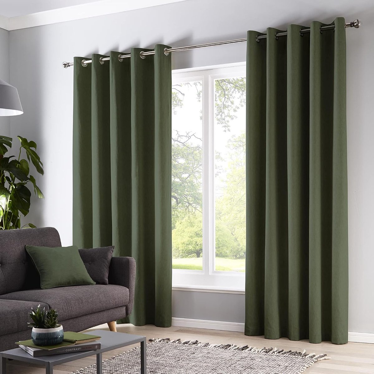 - Olijfgroene gordijnen 117 x 137 cm (b x l) - groene gordijnen met oogjes - 100% katoenen gordijnen voor slaapkamer/woonkamer - deurgordijn - thermische gordijnen/raambekleding - Sorbonne