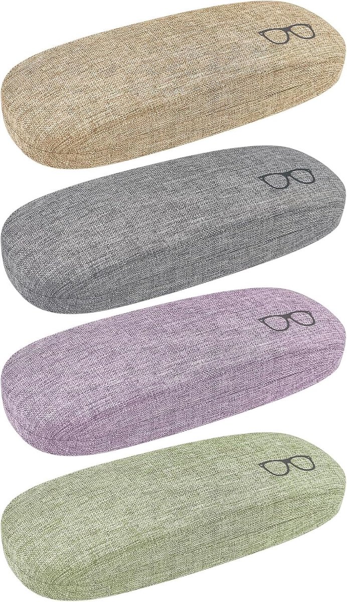 Brillenkoker (4 stuks) harde zwembrillen, draagbare etui, grote beschermhoes, versterkte ritssluiting, voor brillen en leesbrillen, voor dames en heren, Paars., Eén maat