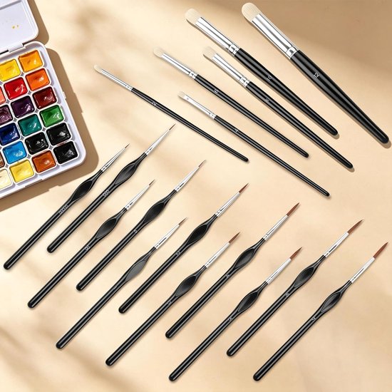 17 STKS Kunstenaar Penseel Set Fijne Detail Penseel en Drybrush Nylon Haar & Driehoekige Handvatten Schilderen Borstels voor Fijne Detaillering Acryl Schilderen Olie Aquarel Nummer Model — afbeelding 5
