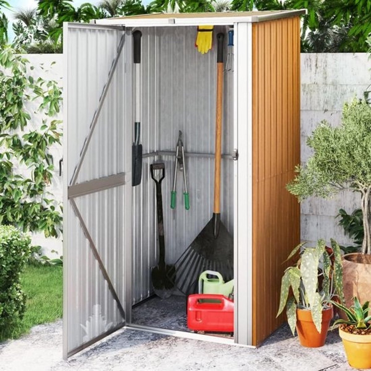 Tuinhuis Metaal - Opbergschuur Buiten - Gereedschap Opbergen - Vergrendelbare Deur - 118x97x209 cm - Bruin