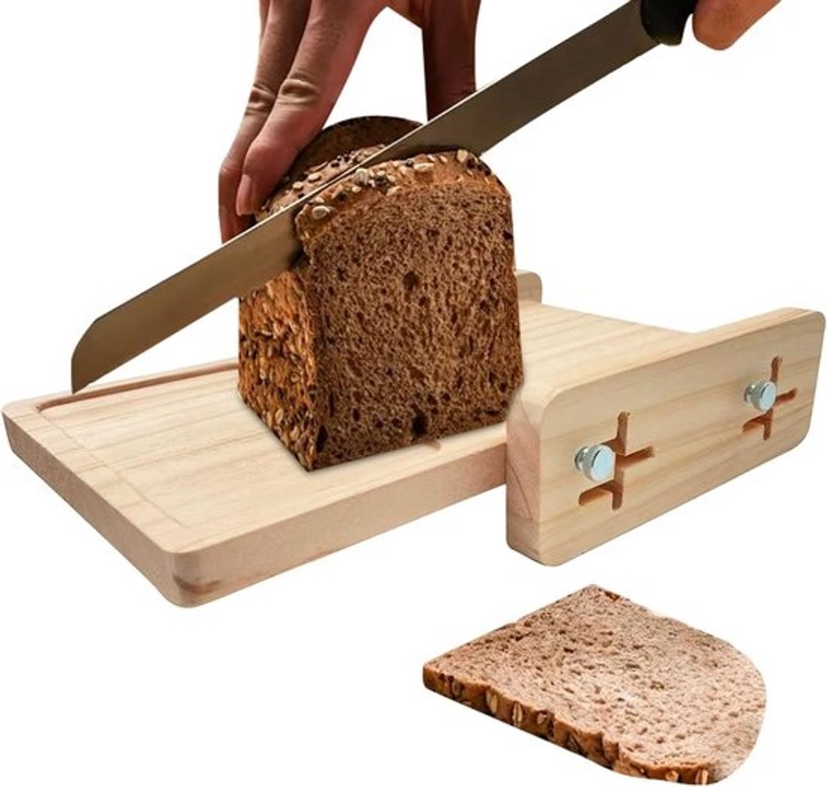 Brood Snijhulp - Brood Snijmachine - Gelijkmatig Snijden - Verstelbare Geleider Kruimellade - 29 x 18 x 18 cm - Houtkleur