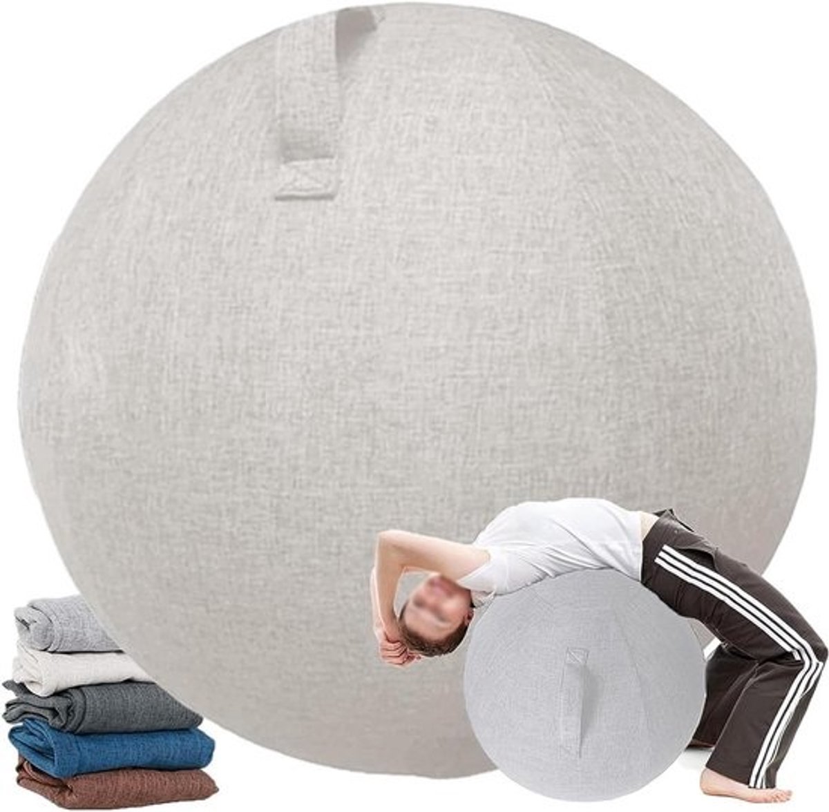 Oefenbal hoes - Yogabal beschermhoes - Zitbal ondersteuning - Ademend linnen materiaal - 65 cm - Beige