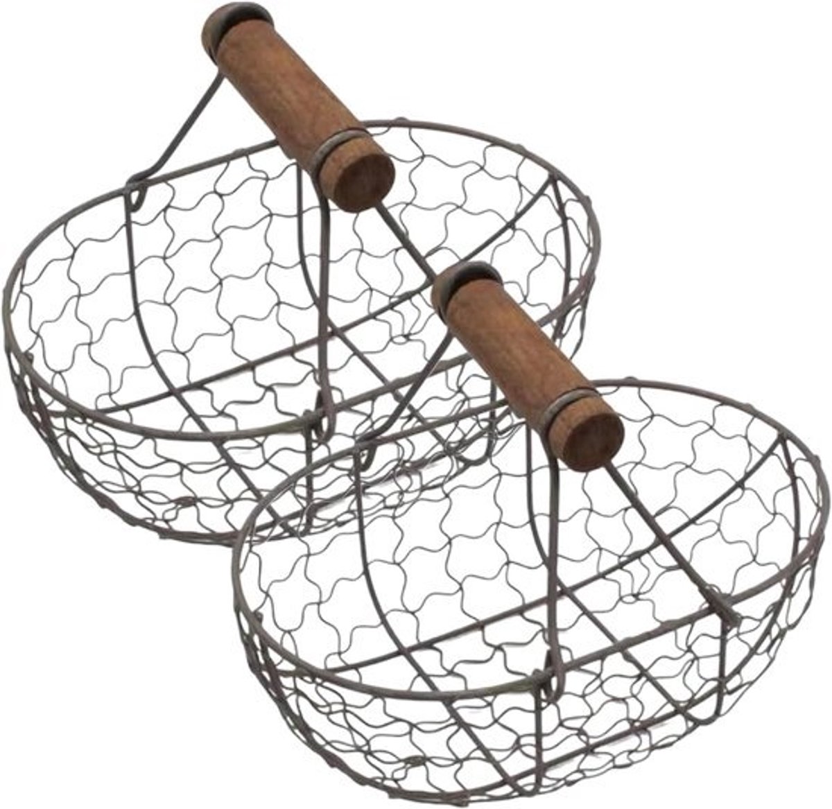 Eiermand 2 Stuks - Verzamelmand Keuken - Vers Eieren Houden - Stevig Ijzerdraad - 18x12 cm - Koffie