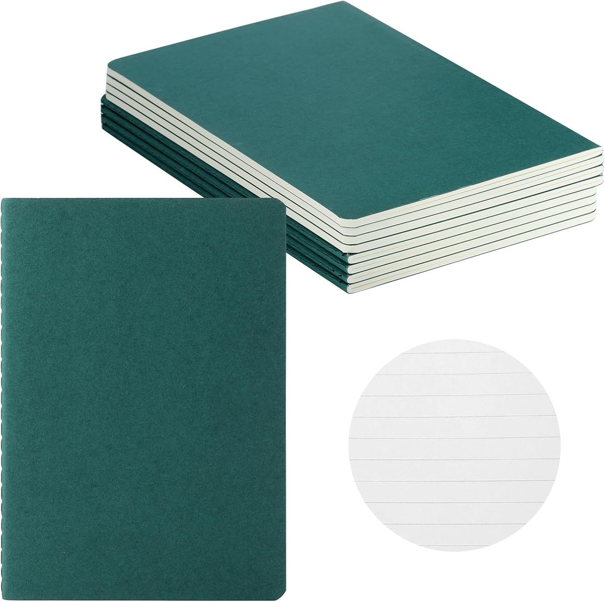 8 stuks, groen, gelinieerd, A5