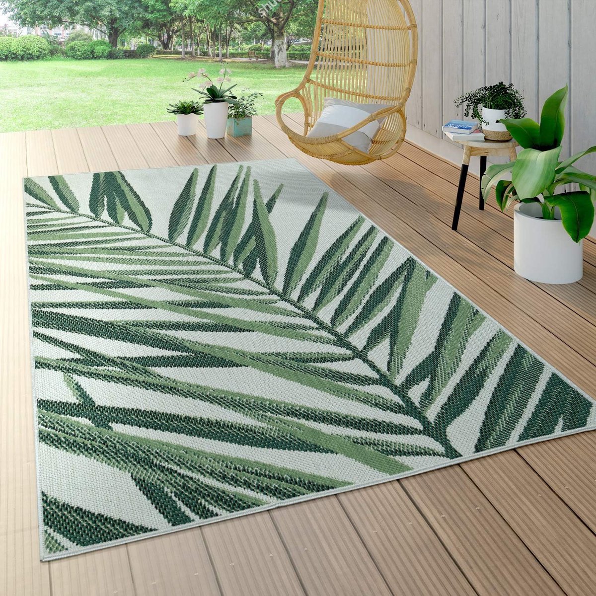 Home In-& Outdoor Vloerkleed Balkon Terras Keukenvloerkleed Tuinvloerkleed Modern, Maat:Ø 160 cm rondje, Kleur:Groen 5