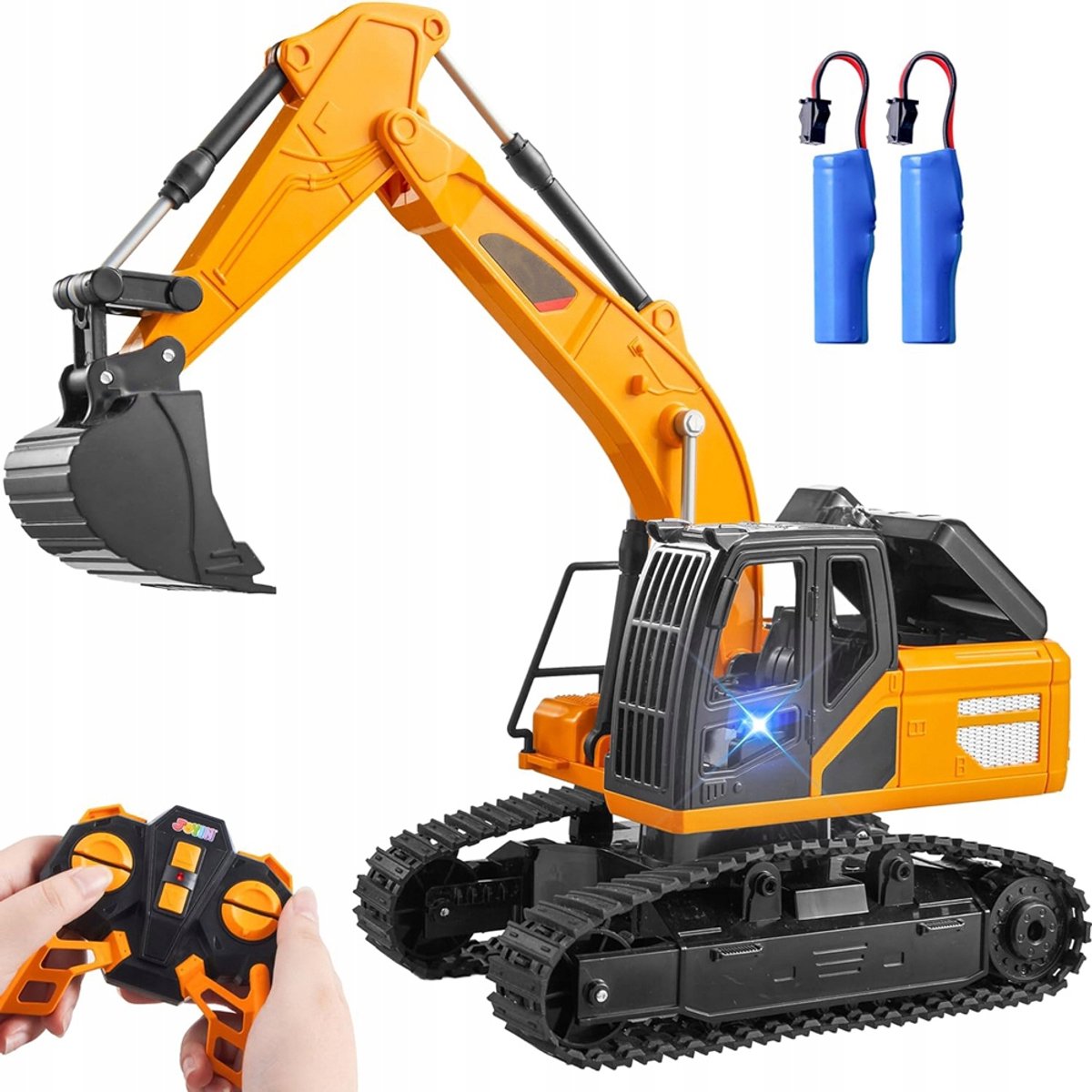 RC Graafmachine Speelgoed - Bouwspeelgoed Voor Kinderen - Kraan met Afstandsbediening - 2,4G - LED Verlichting - Alle Terreinen - 2 Batterijen - Stevig & Veilig - Buitenspeelgoed - Voor Binnen & Buiten