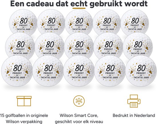 Wilson Golfballen 80 Jaar - Verjaardag Golf Cadeau - 15 stuks - Golfbal met Opdruk van Wilson — afbeelding 2