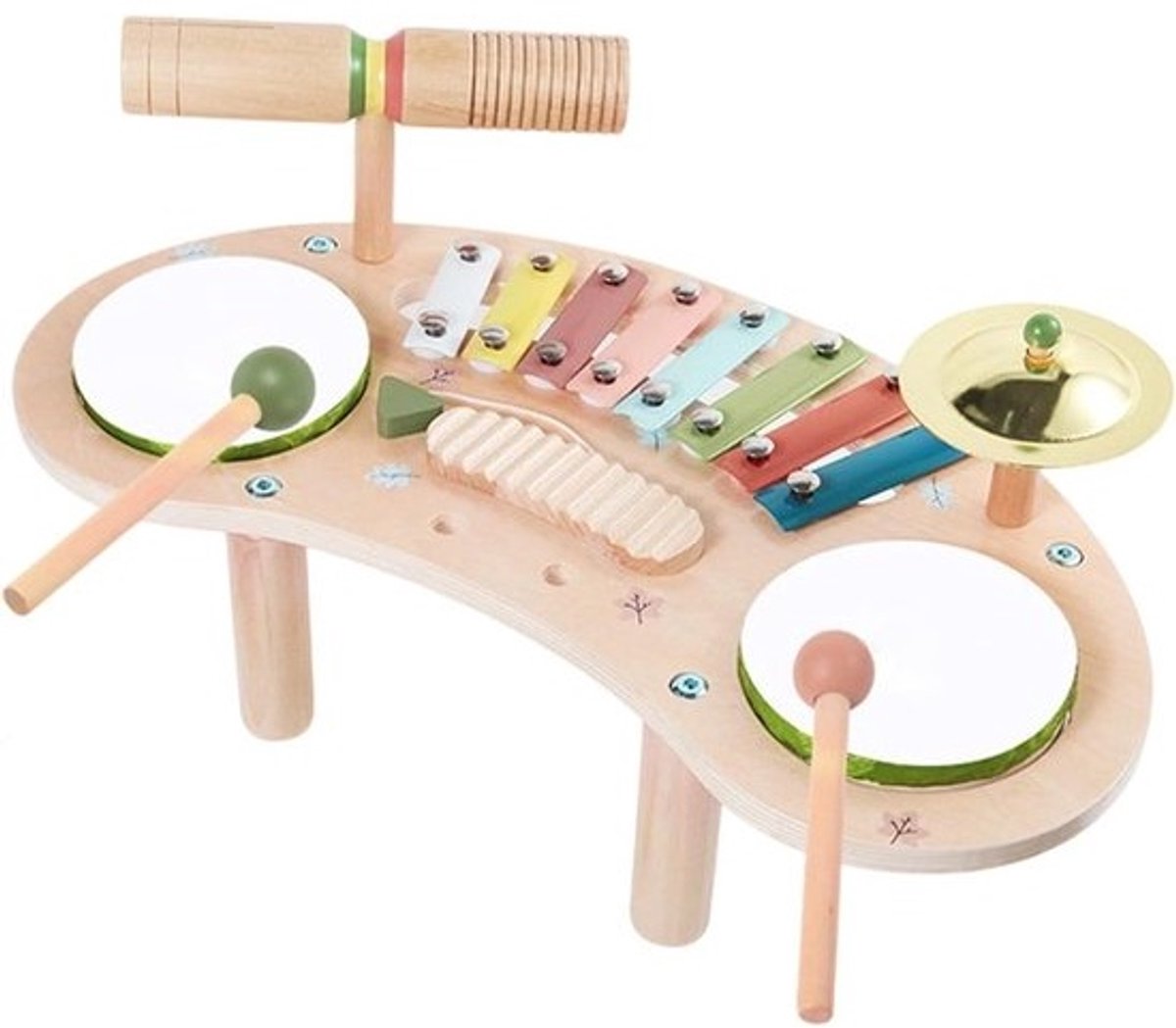 Houten Kinder Drumstel - Xylofoon Percussie Set - Muzikale Ontwikkeling - 7-in-1 Speelgoed - 392 x 21 cm - Veelkleurig
