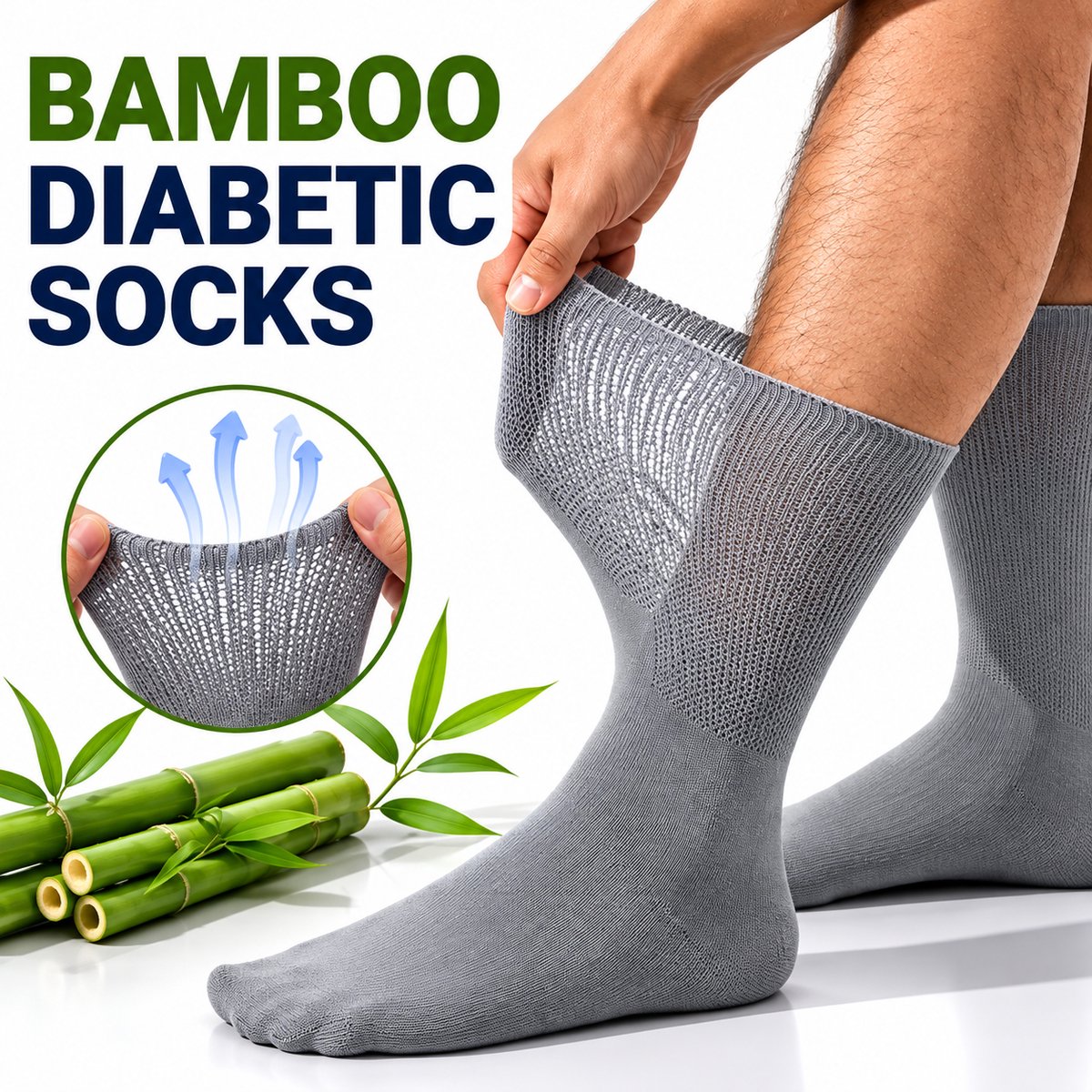 Bamboe Diabetes Sokken – Niet Knellend – stretch sokken - Extra Brede Boord – sokken zonder elastiek - One Size – Unisex – Grijs
