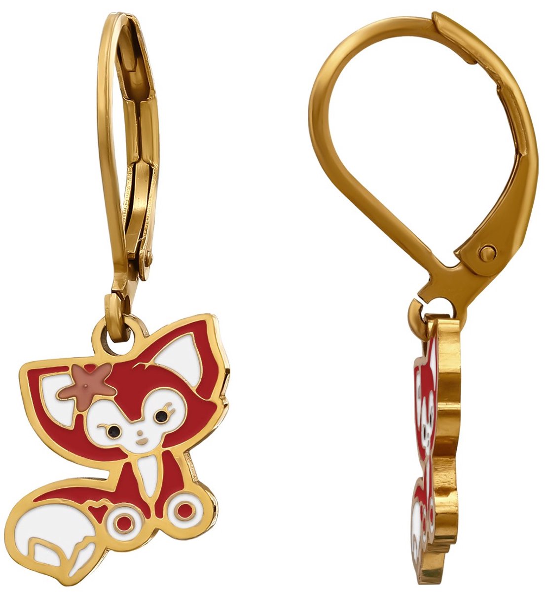 Joy|S - Vos bedel oorbellen - Brisure sluiting - Chirurgisch staal - ip/pvd gold plated - vosje met leverback - kinderoorbellen