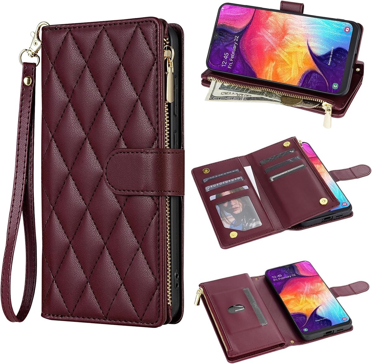 Hoes voor mobiele telefoon voor Samsung Galaxy A50 A30S A50S, hoes met band, kaartenvak, inklapbaar, lederen portemonnee, standaard, A 50 50S 30S 50A, ritssluiting, mobiele telefoonhoes,
