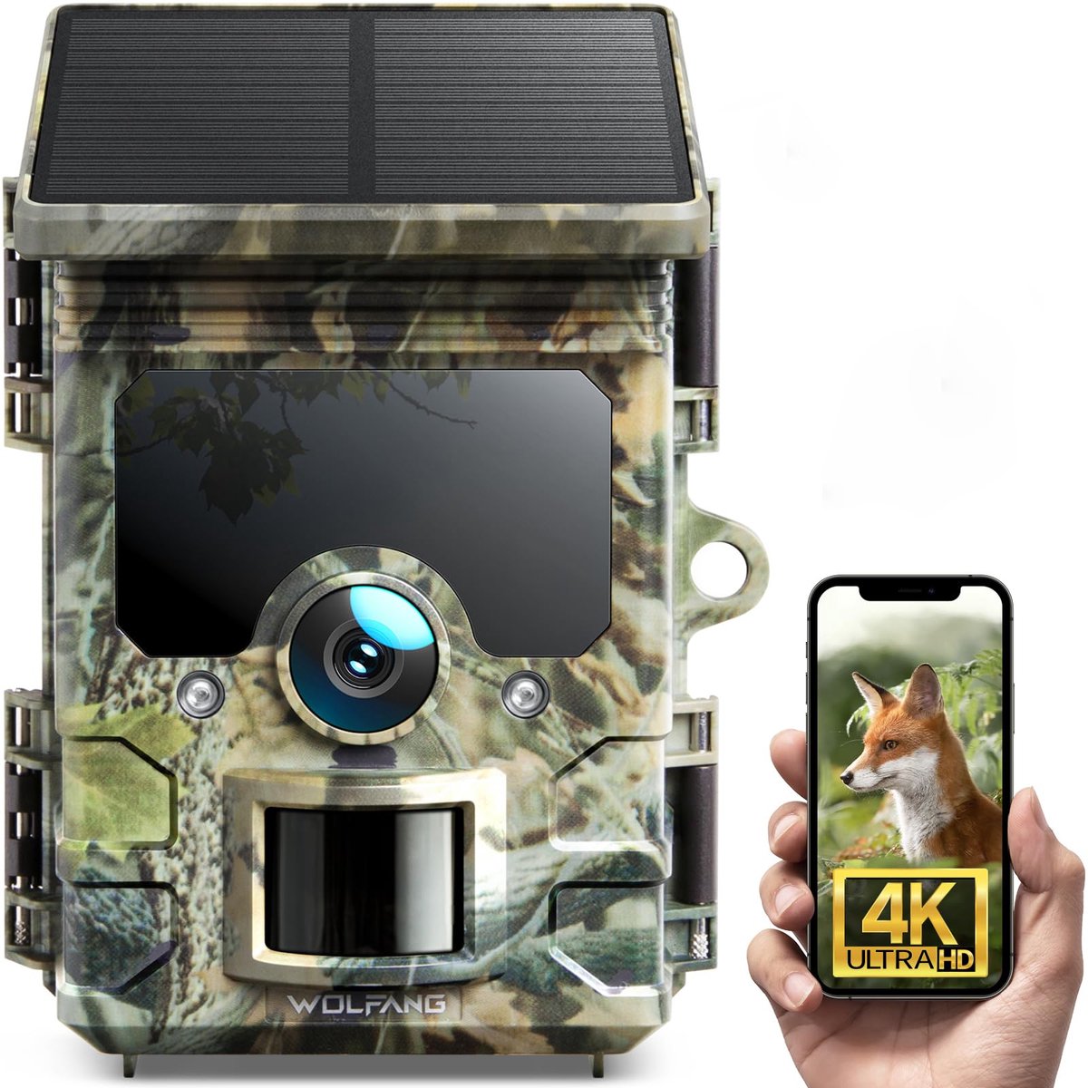 Wildcamera - 4K 46 MP Solar Cameraval met WiFi, Nachtzicht, Bewegingssensor en IP66, 20 m Bereik