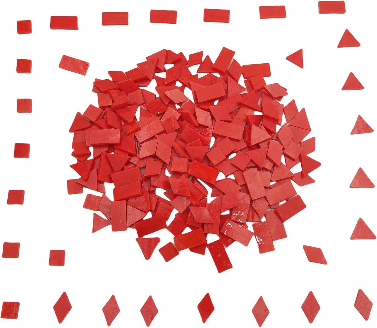 Mozaïektegels, vierkant+diamant+driehoek+rechthoek 220 stuks gekleurd glasmozaïekstukjes voor handgemaakte kunstambachten en huisdecoratie (rood)