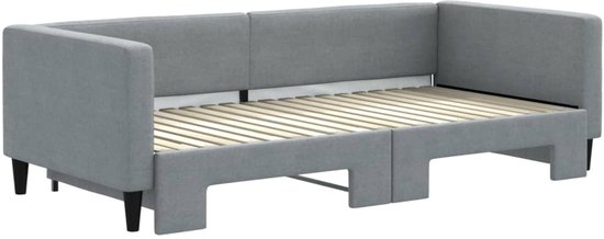 vidaXL - Slaapbank - met - onderschuifbed - 100x190 - cm - stof - lichtgrijs