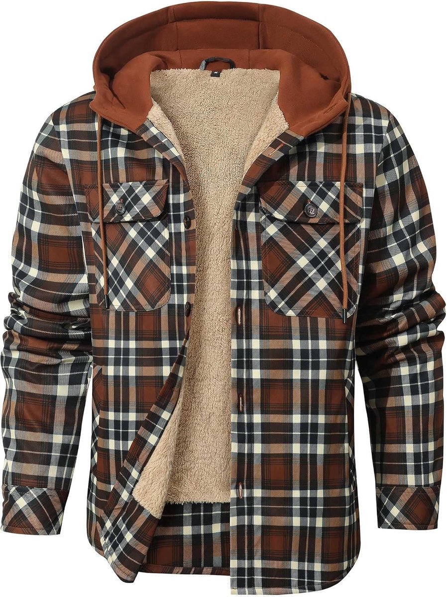 Heren winterjas geruit houthakkershemd fleece gevoerd jack