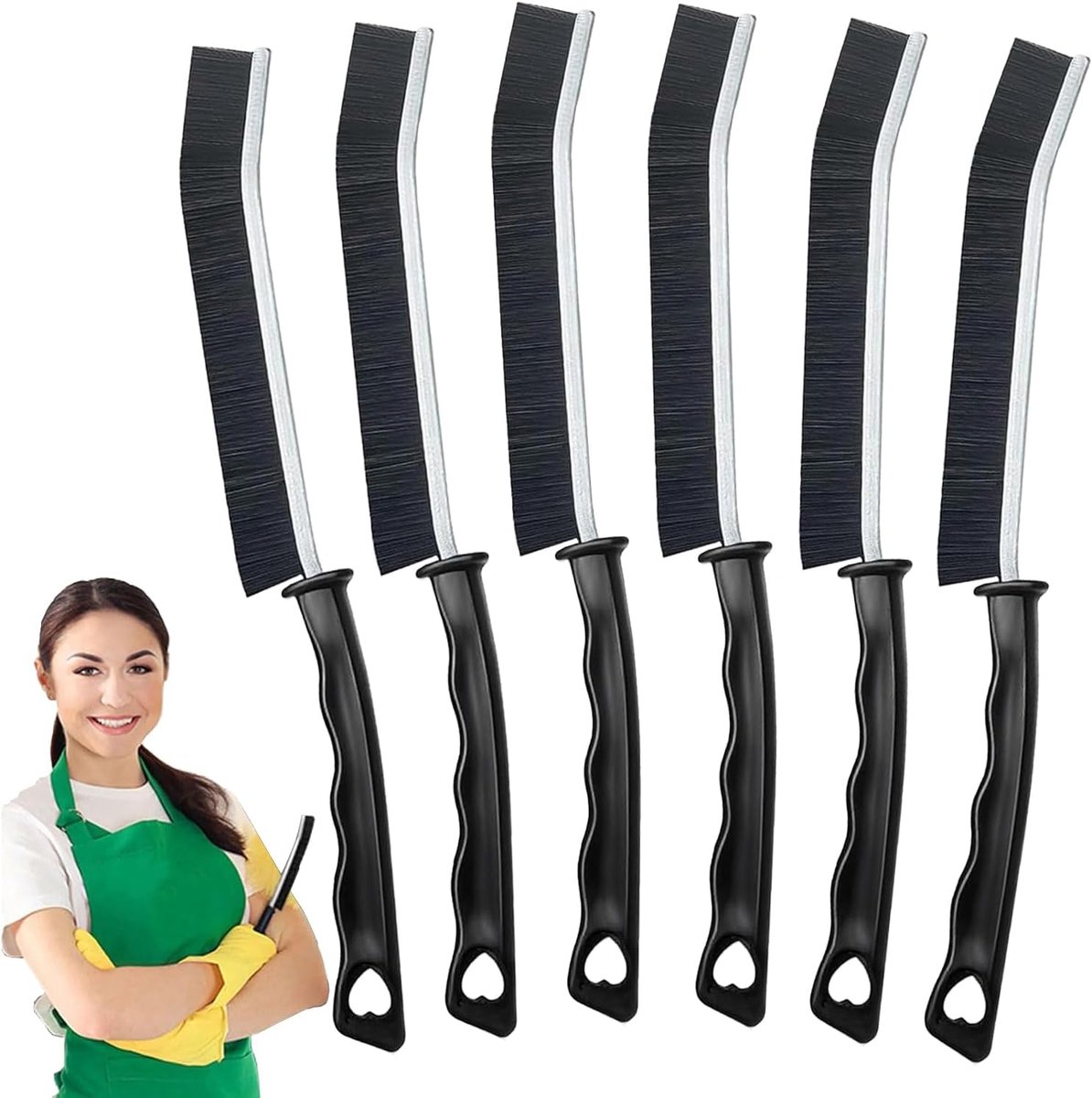 Voegenborstel Set – 6 Stuks Multifunctionele Reinigingsborstel voor Kieren en Hoeken met Stijve Haren, Dieptereiniging voor Badkamer, Keuken, Toilet, Tegels, Wastafel, Ramen en Vloeren (Zwart)