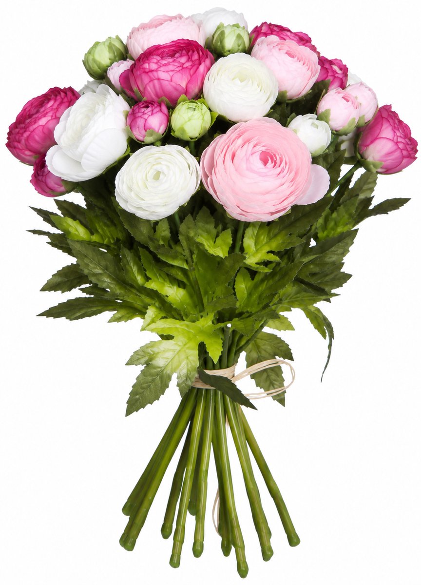 Mica Decorations Ranonkels Kunstbloemen Boeket - H35 x Ø26 cm - Roze