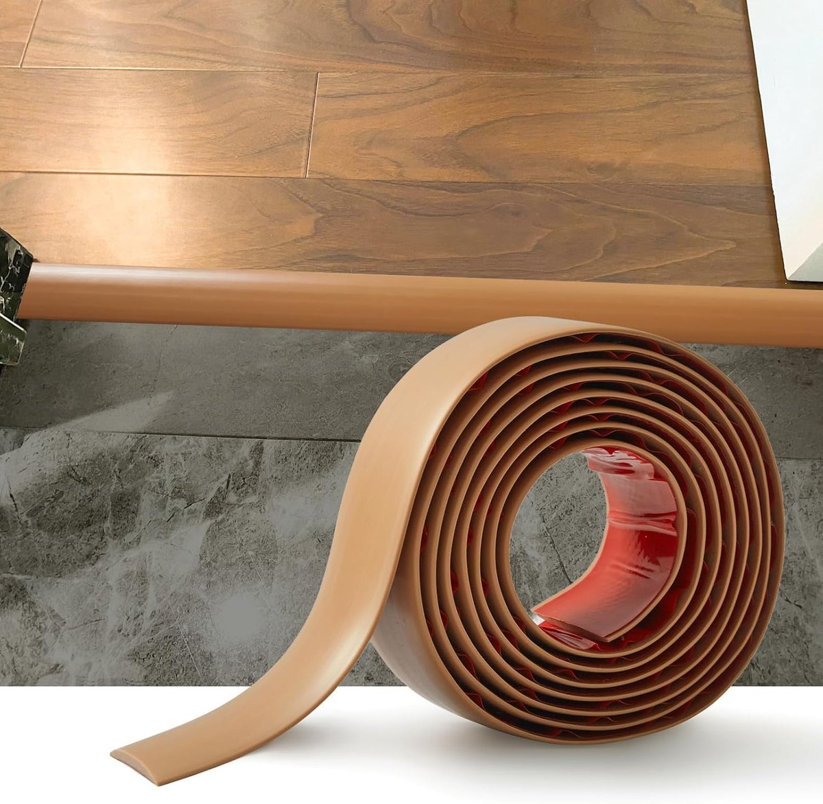 Drempel Overgangsstrip,Deur StripThreshold Bars,Zelfklevende PVC Vinyl Flooring Edge Trim,Vloer verbindende Strip,Tegel naar laminaat overgangsstrip,Lichtbruin(7.6cm,2M)