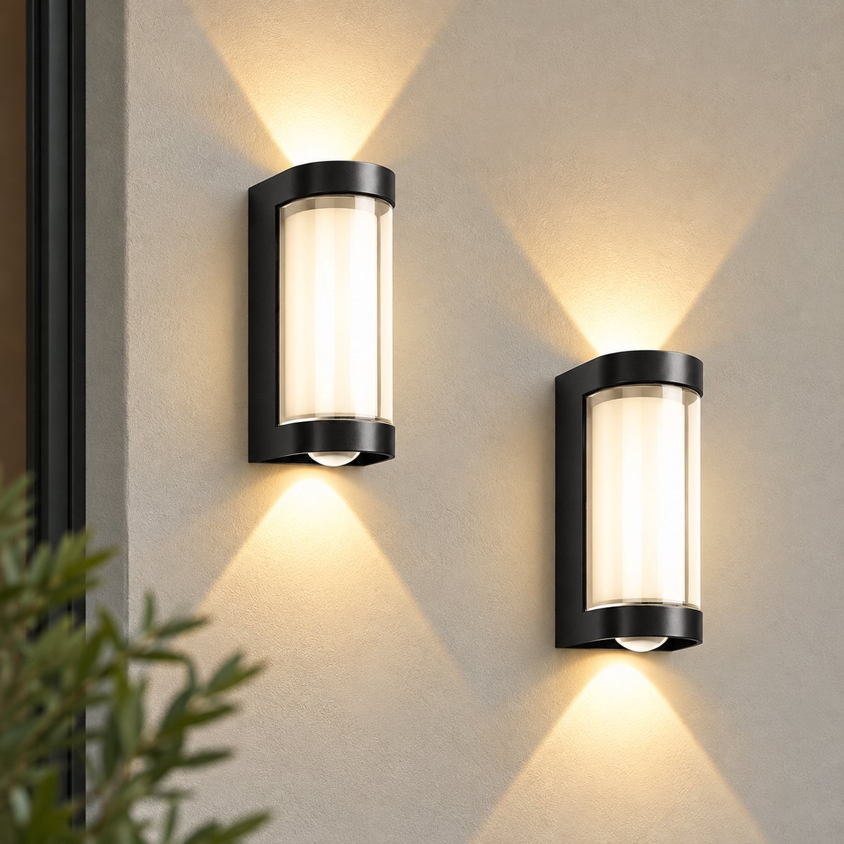 LOVHAUS 2x LED Wandlamp Zwart – IP65 – Up & Down Verlichting – 3000K Warm Wit