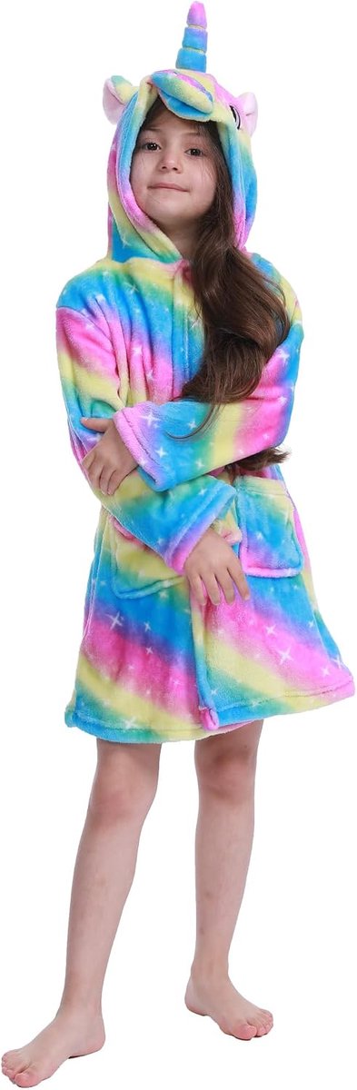 Badjas voor kinderen, meisjes, zachte flanellen pyjama met capuchon, warme kleding thuis voor 3-11 jaar