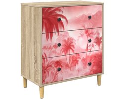 vidaXL - Ladekast - AACHEN - Roze - palmboom - print - 66 - x - 36,5 - x - 75 - cm - Sonoma