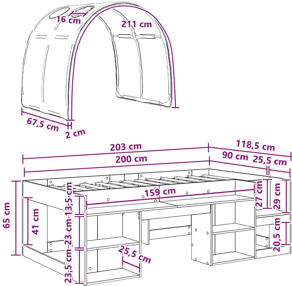 vidaXL Jeugdbed - Frame - Hoog - met - Opbergruimte - 3 - st - Bewerkt - hout Sonoma eiken en lichtblauw
