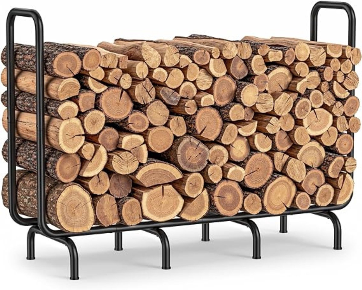Thuys - Brandhoutrek Metaal Zwart – 138 × 40 × 100 cm – Tot 800 kg – 0,45 m³ Opslagruimte – Roestbestendig – Binnen & Buiten