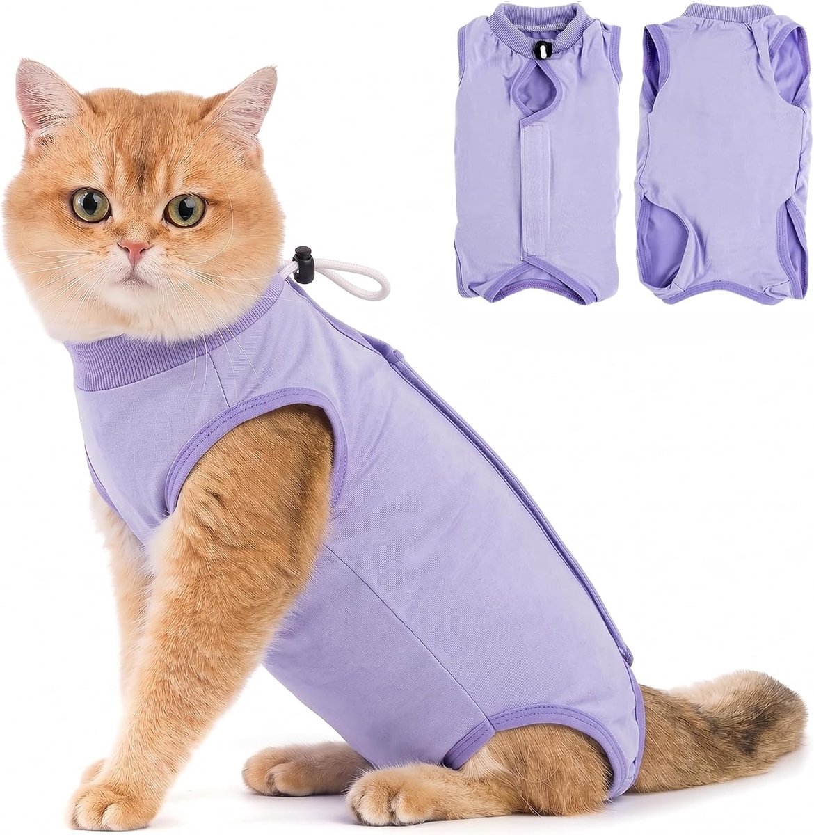 Herstelpak voor katten, postoperatie, Elizabethaanse kraag en kegel, kitten-onesie, chirurgisch afschermingsshirt -lavendel (M)