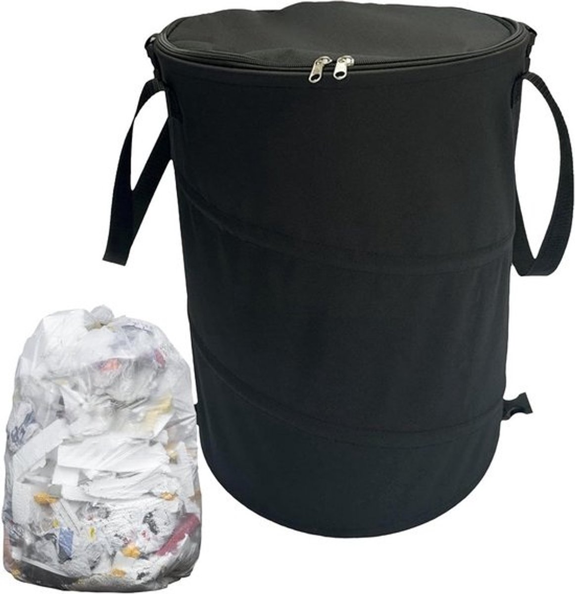 Afvalbak Kamperen - Opvouwbare Bak - Buiten Leven - Stevige Stalen Ring - 37 Liter - Zwart