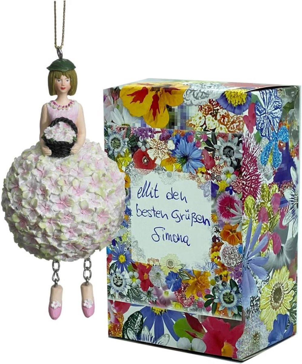 Floristik Bloemen-meisje hortensia-meisje rosé-groen om op te hangen elfendecoratie figuur bloem fee figuur bloemenfiguur sculptuur bloemenkinderen in geschenkdoos