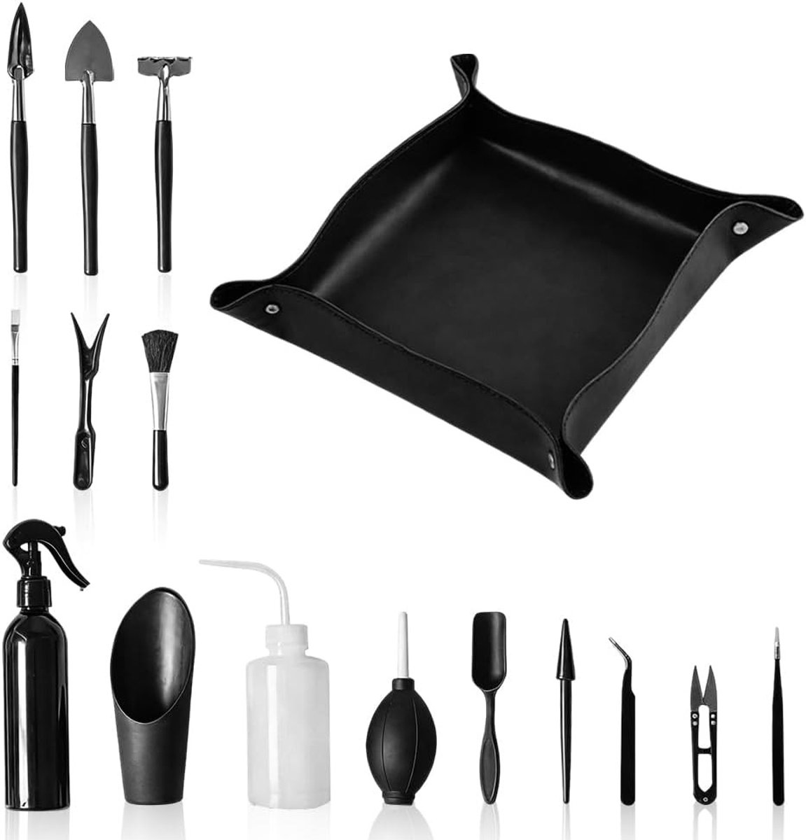 Complete Bonsai Starter Set met 16 Stukken - Waterdichte Potmat, Opbergzak en Mini Tuingereedschap voor Onderhoud, Verpotten en Vetplanten