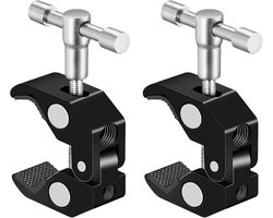 2 stuks camera's Super Klem, Super Klem, Magic Arm Klem met 1/4 en 3/8 schroefdraadclips, cameraklem houder, super statief klem voor flitslicht, statief, LED-verlichting