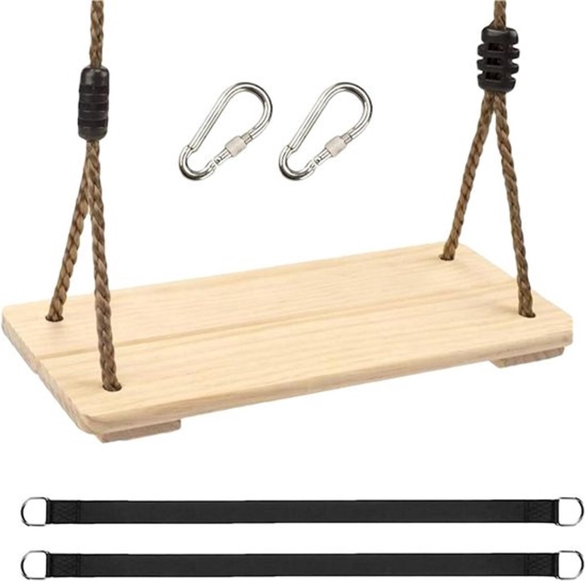 Houten schommel - Veranda schommel - Buiten spelen - Verstelbaar touw - 350lbs capaciteit - Natuurlijk hout