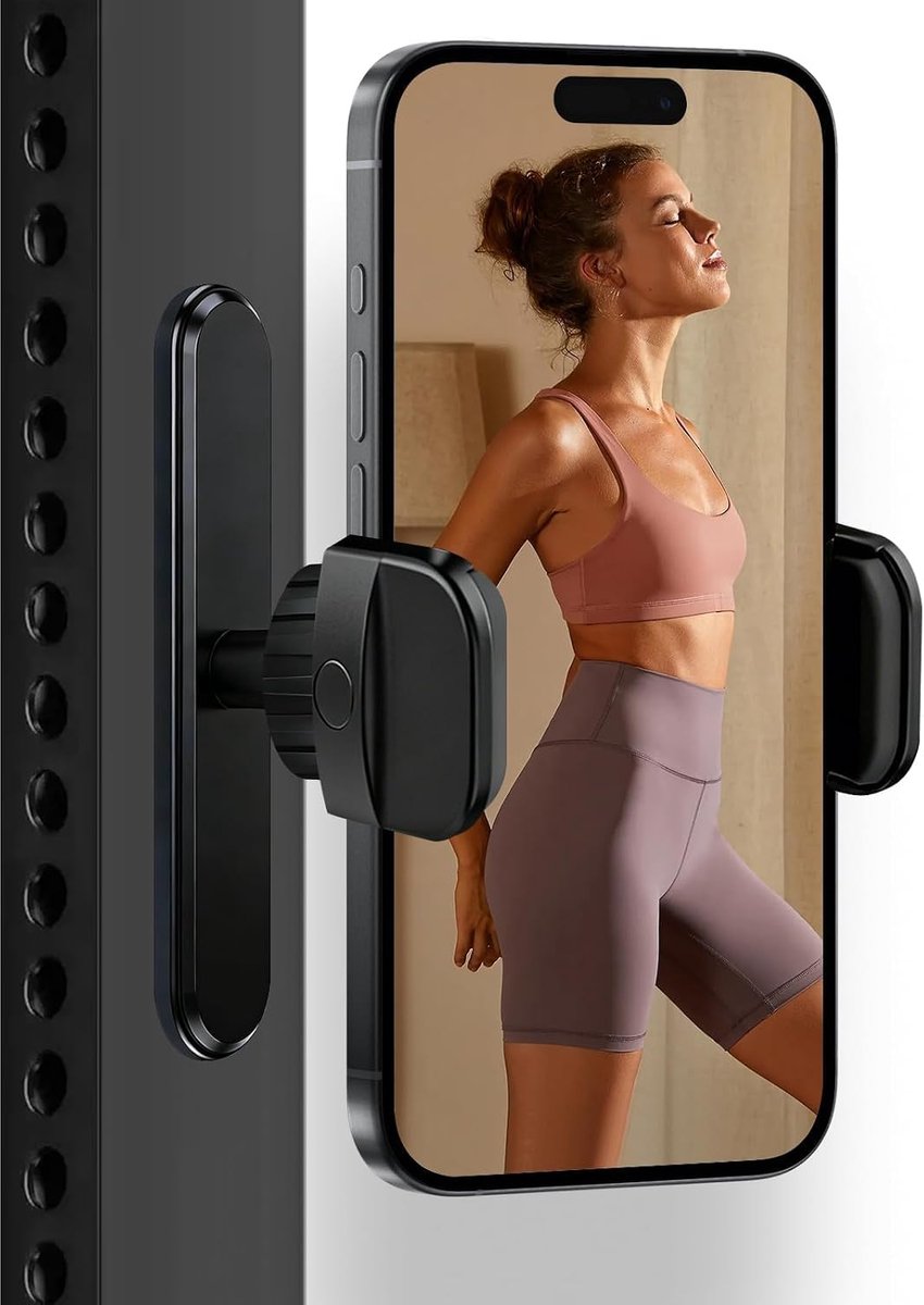 fitnesstelefoonhouder, 360° verstelbaar, telefoonhouder van metaal, universeel, voor iPhone 17, 16, 15 en 4,7 - 6,5 inch smartphones, gym, draagbare telefoonhouder
