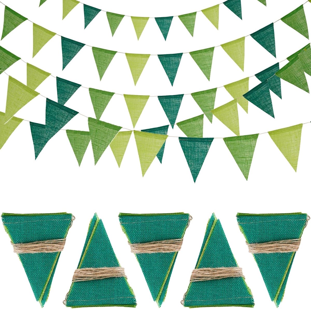 vlaggetjesslinger, 5 stuks, 20 m, vintage slinger, outdoor, weerbestendig, boho-vlaggetjesslinger, met 60 stuks vlaggetjes voor bruiloften, verjaardagen, feestjes en tuindecoratie (kleurverloop