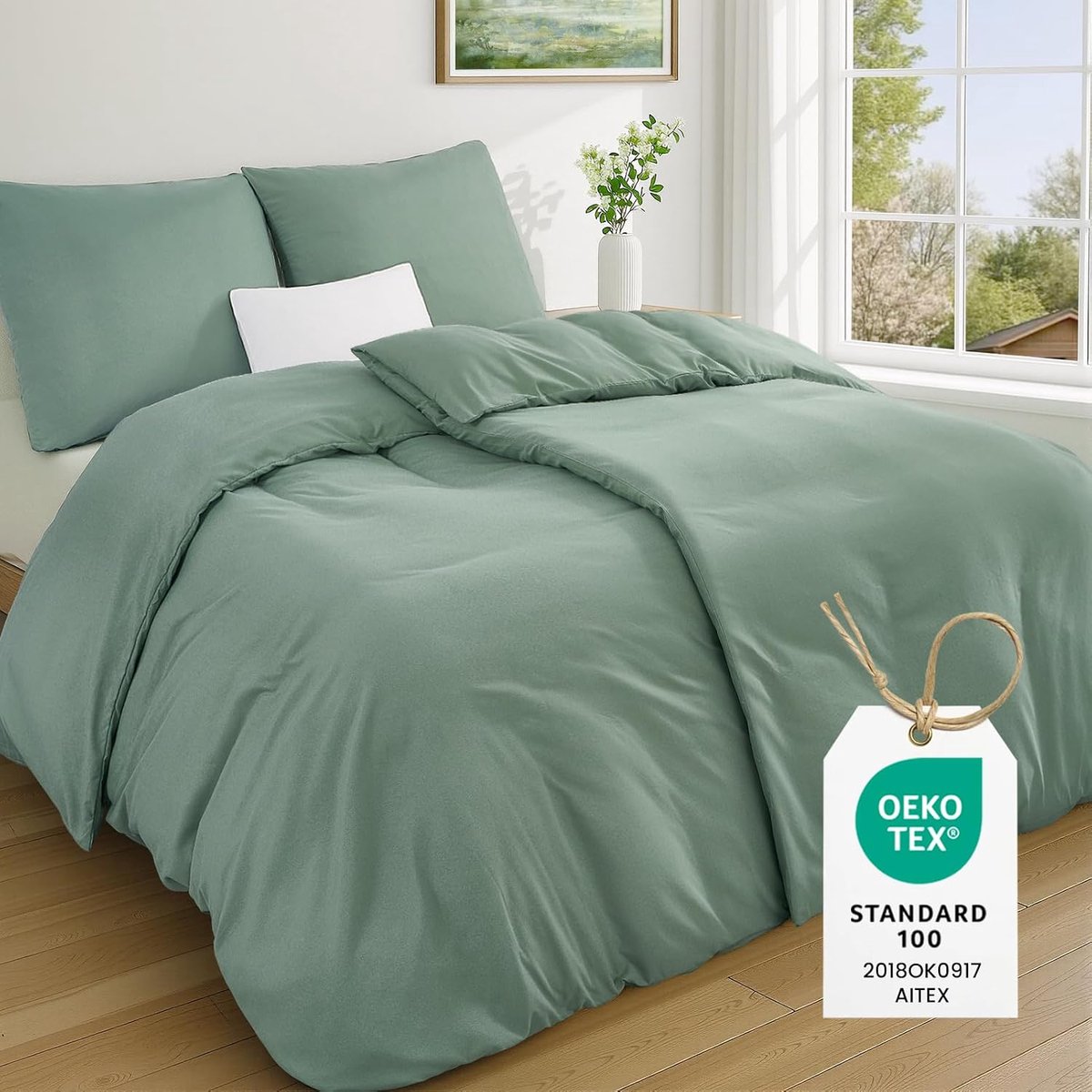 135 x 200 40 x 80 groen zomer Öko-Tex superzachte microvezel beddengoedsets 2 dekbedovertrekken 135 x 200 + 2 kussenslopen 80 x 80 + 2 kussenslopen 40 x 80 - allemaal met