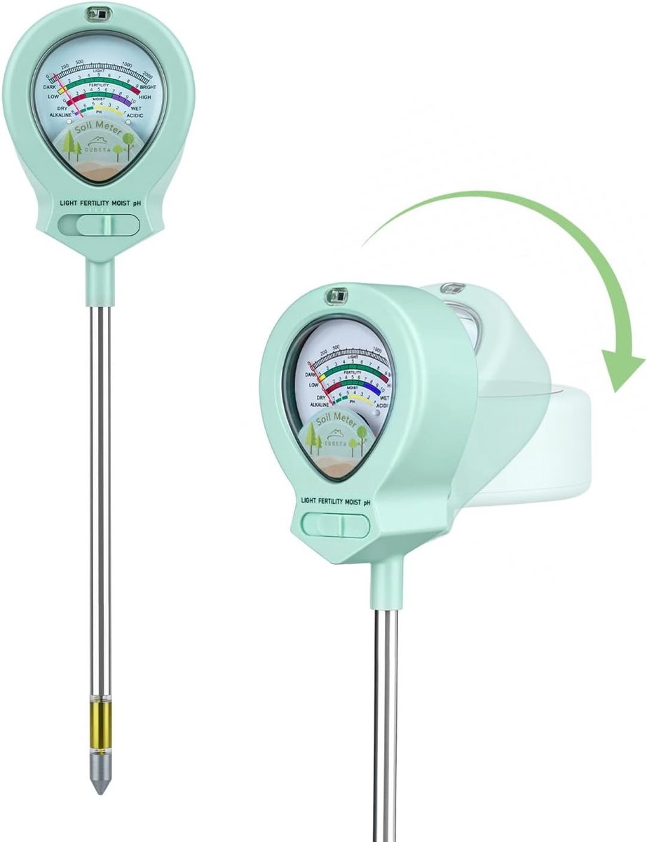 Ph meter grond - Zwart - Verstelbaar 90° tot 180° - 4-in-1 Bodemmeter voor Vochtigheid, pH, Licht en Vruchtbaarheid - Voor Tuin en Kamerplanten