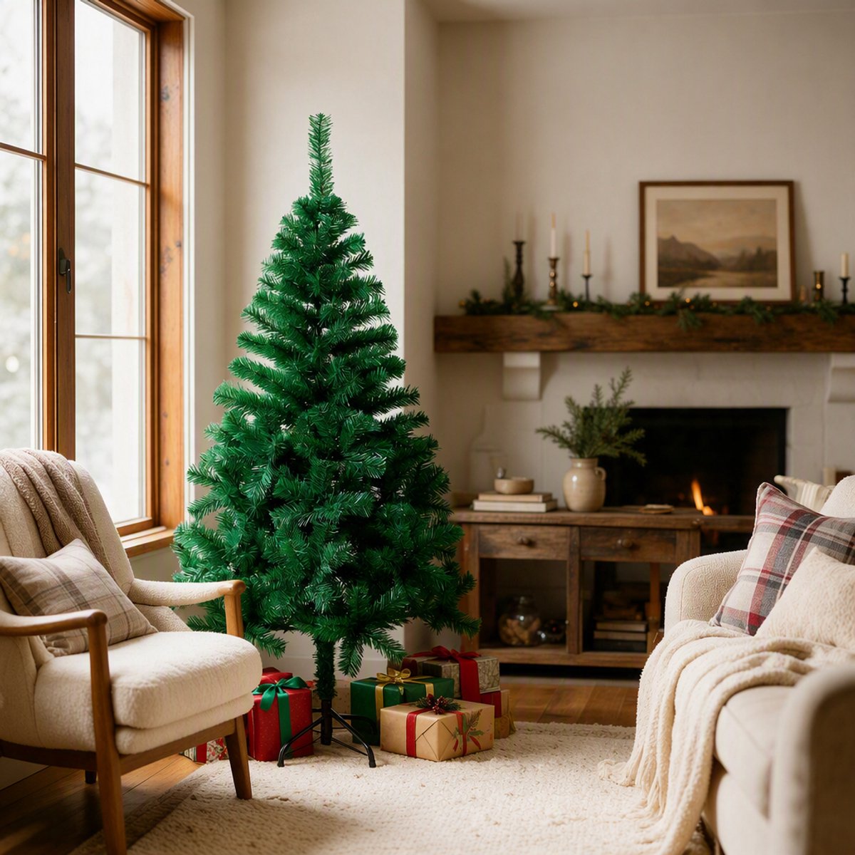 Arvioo Kunstkerstboom-180cm-Groen-PVC-Buigbare takken-IJzeren voet – foto 8