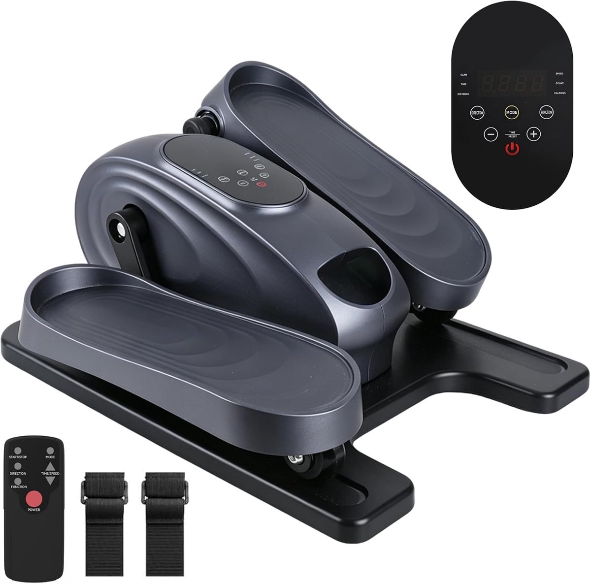 Pedaaltrainer voor Senioren met LCD-Display, Mini Fitnessfiets Zwart, Verstelbare Weerstand, Fitnessapparaat voor Thuis en Kantoor met Bevestigingsband