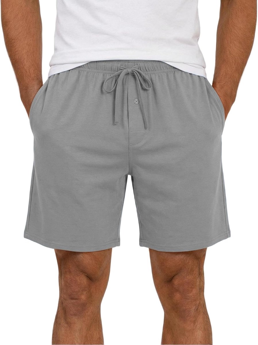 Pyjamabroek voor heren, kort, zomer, katoen, pyjamabroek, effen, bermuda, slaapshorts, shorty, loungebroek, casual, vrijetijdsbroek met zakken