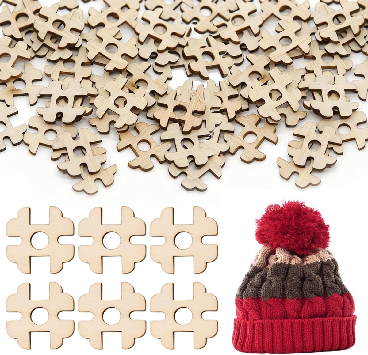 Knopen voor mutsen, aannaaibare knopen voor haakprojecten, houten houder met afneembaar ontwerp, cadeau voor knutselliefhebbers, breiaccessoires voor het breien van mutsen en petten