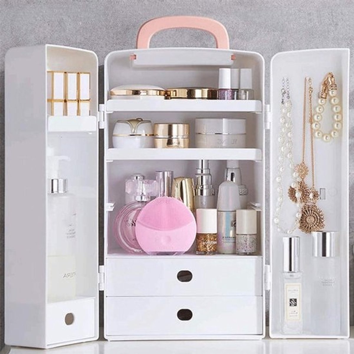 Cosmetica Organizer - Make-up Doos - Bureau Opruimen - Met Lades - 38x22x21cm - Roze
